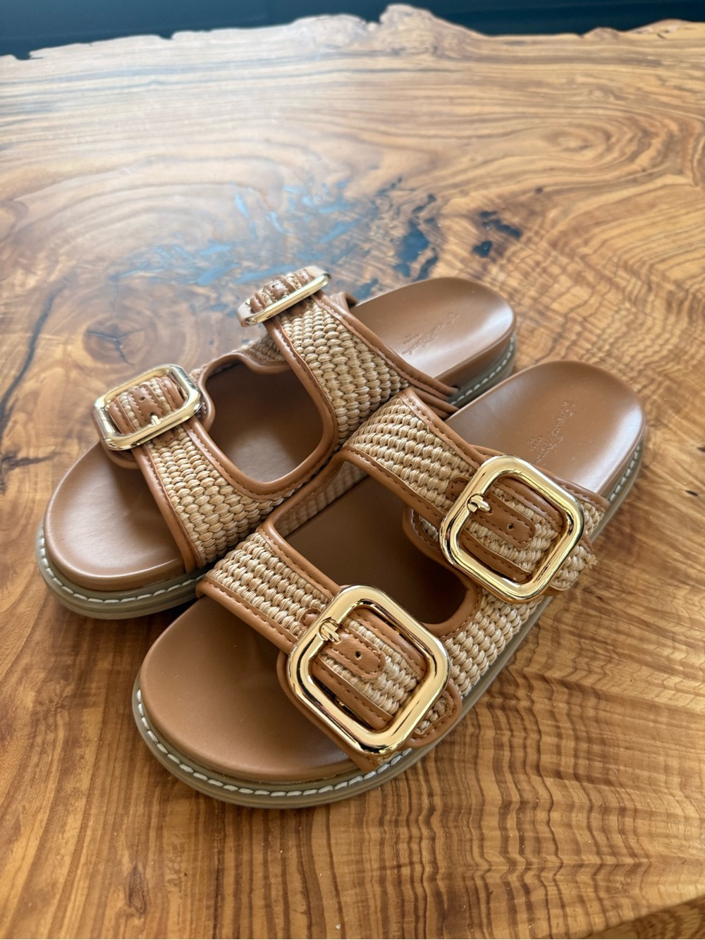 Universal Thread Tan Woven Double Buckle Slide Sandals - Picture 1 of 2